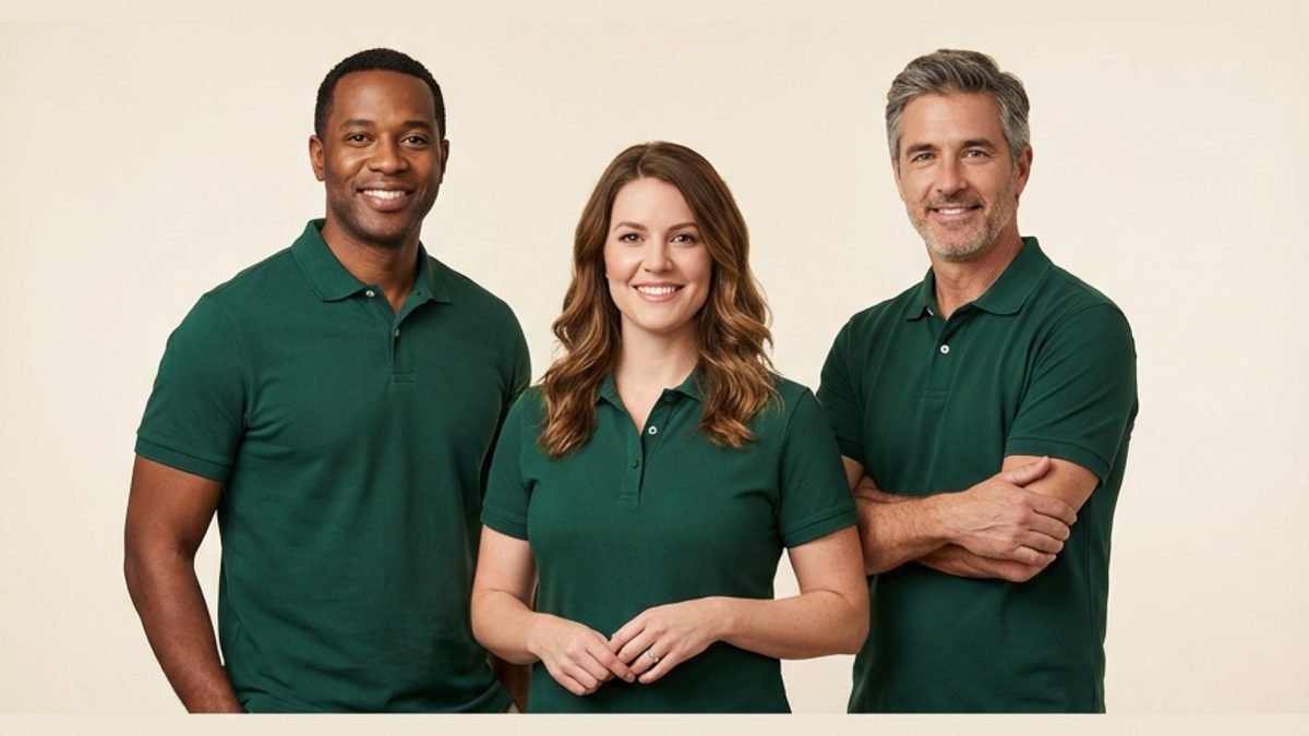 The Address2Cash team, three real North Carolinians wearing Emerald Pine branded polos, ready to help homeowners sell their homes with honesty